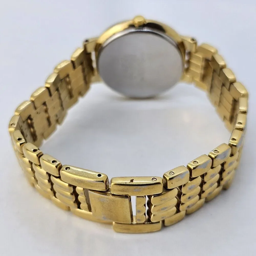 VTG Citizen CQ Women's Watch 32MM Black Dial Date Gold Bracelet 7.5